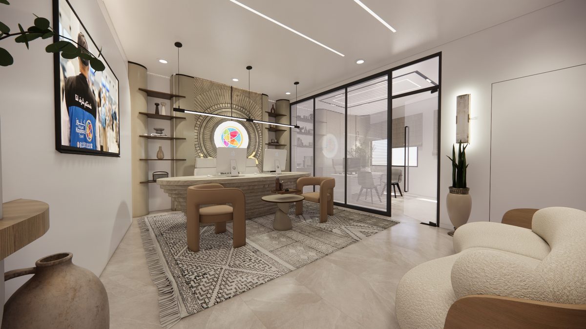 Agence de voyage après rénovation — accueil en pierre et mobilier design par Miza